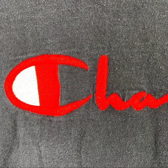 Champion T Shirt Men’s XL Black Short Sleeve Red VTG Style Embroidered Spellout - Picture 3 of 5